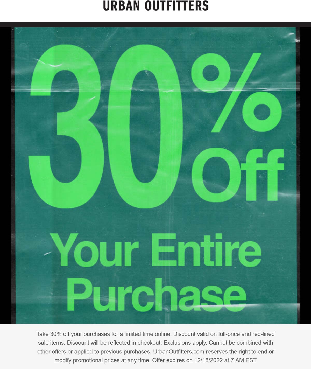 Urban Outfitters stores Coupon  30% off today at Urban Outfitters #urbanoutfitters 