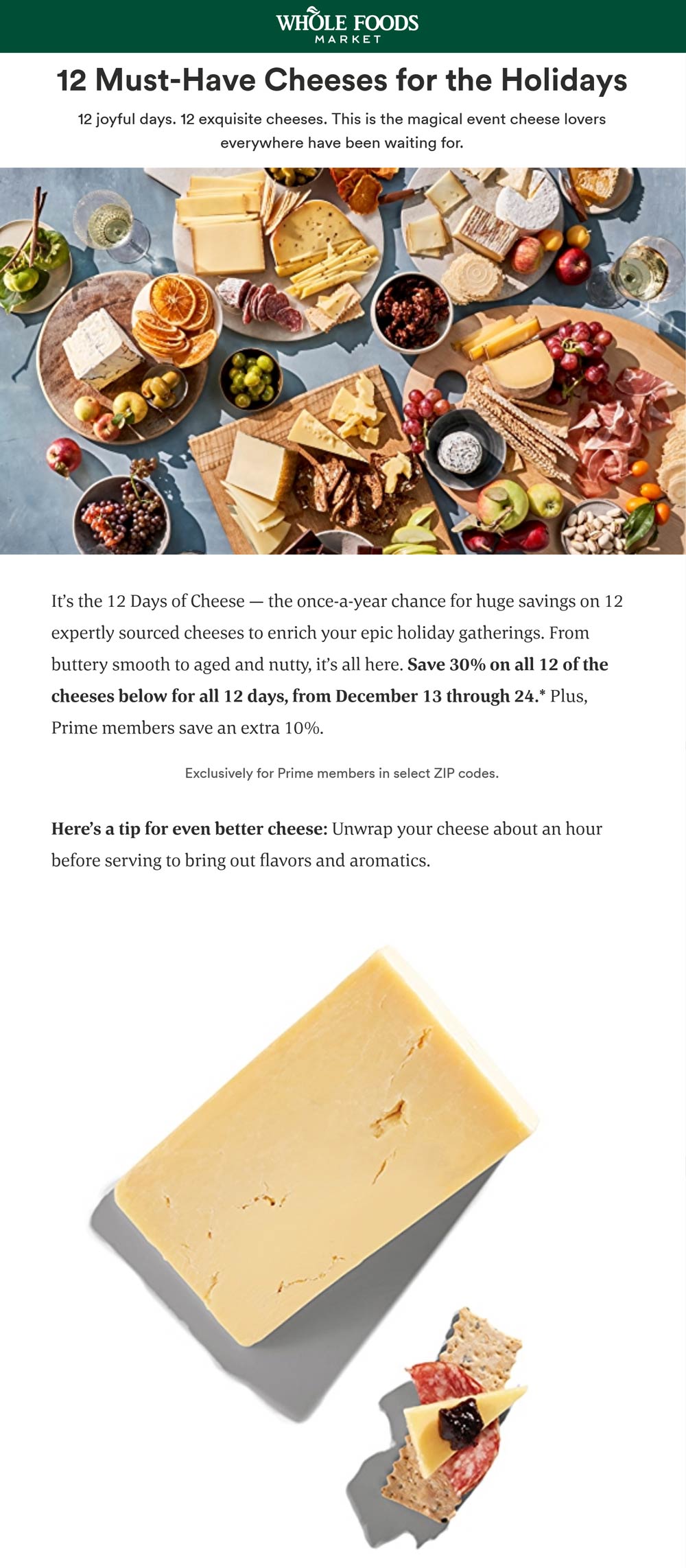Whole Foods stores Coupon  Various cheeses are 30-40% off at Whole Foods #wholefoods 