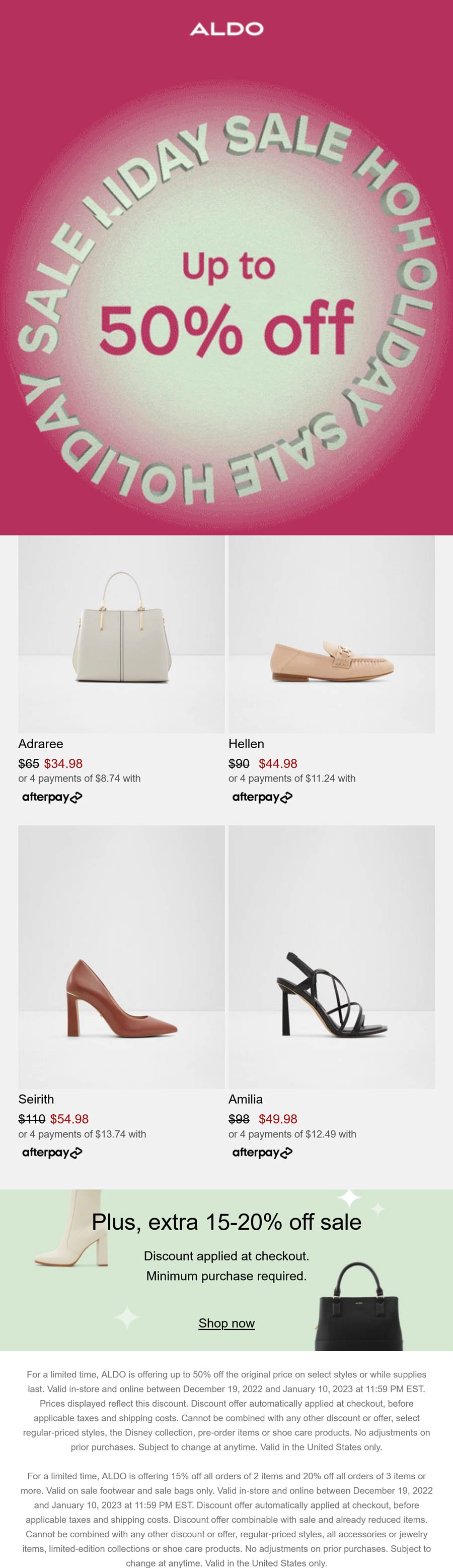 ALDO stores Coupon  Extra 15-20% off sale items & more at ALDO shoes, ditto online #aldo 