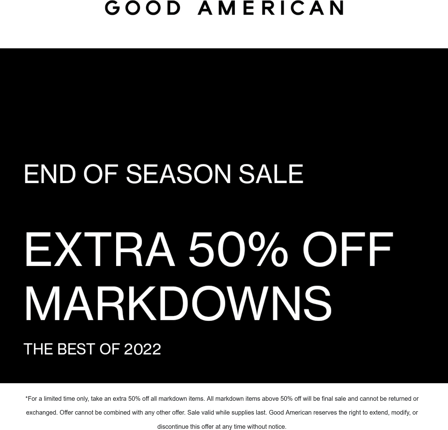 Good American stores Coupon  Extra 50% off all sale items at Good American #goodamerican 