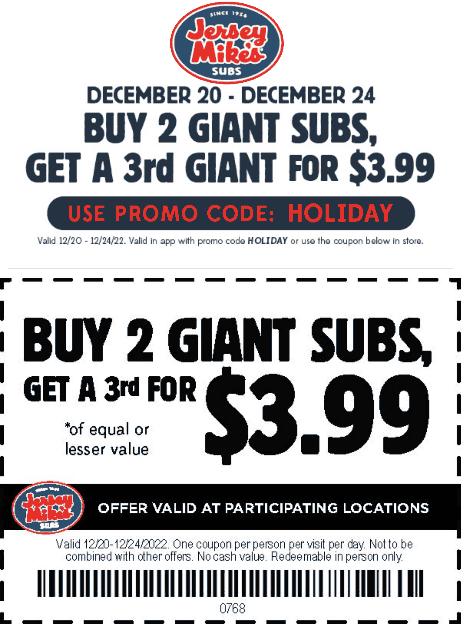 Jersey Mikes restaurants Coupon  3rd giant sub sandwich for $4 at Jersey Mikes #jerseymikes 