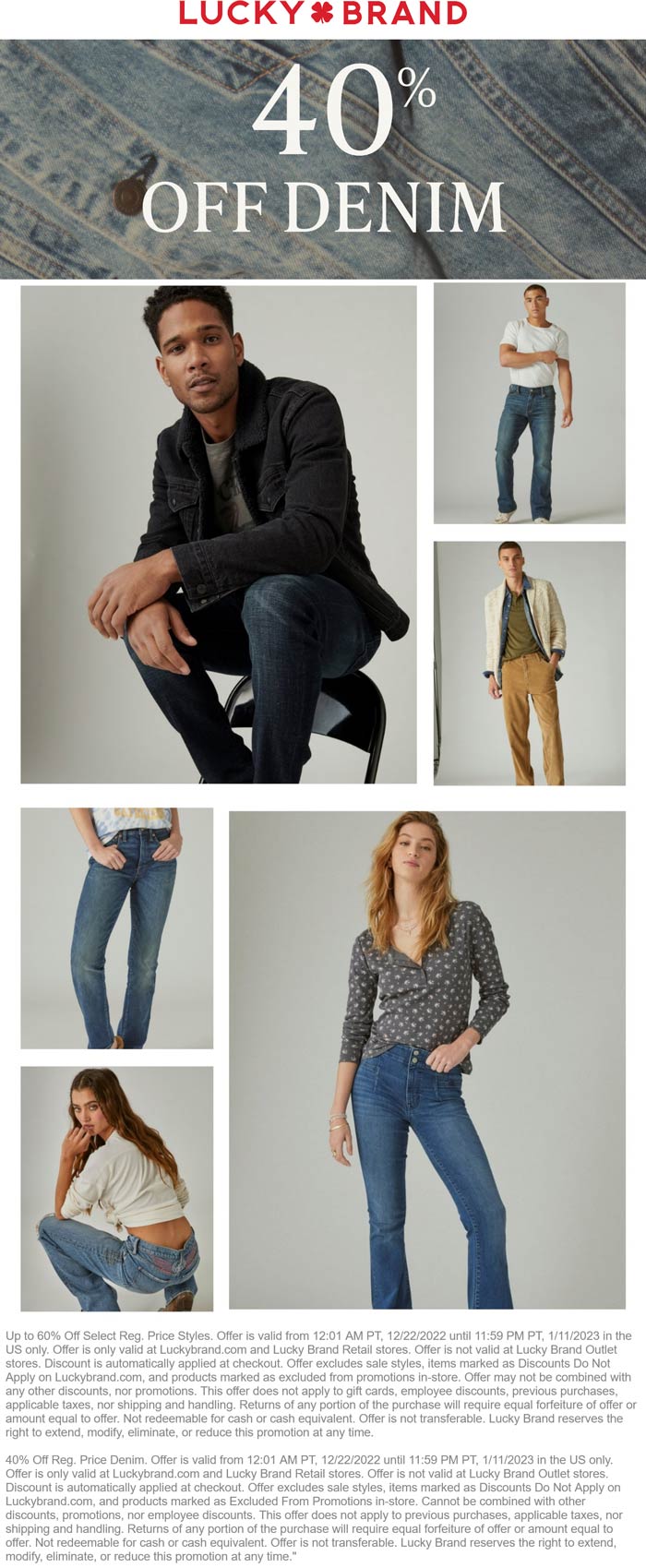 Lucky Brand stores Coupon  40% off denim at Lucky Brand, ditto online #luckybrand 
