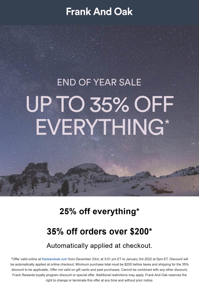 Frank And Oak stores Coupon  25-35% off everything online at Frank And Oak #frankandoak 