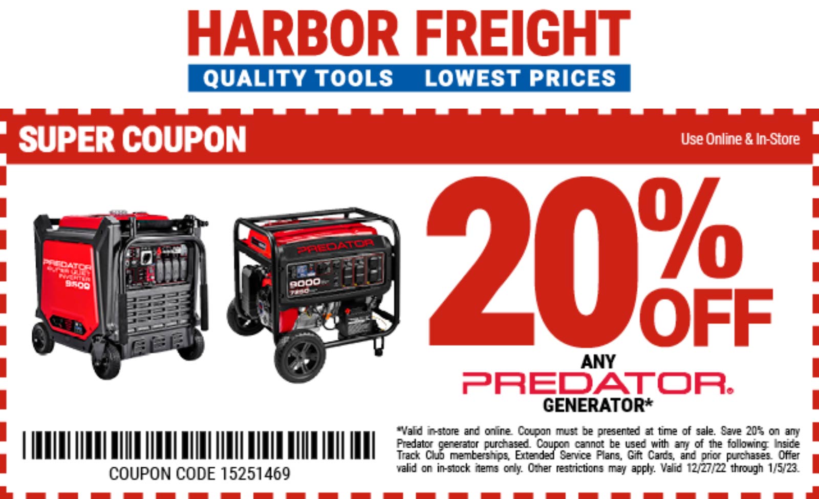 Harbor Freight stores Coupon  20% off generators at Harbor Freight Tools #harborfreight 