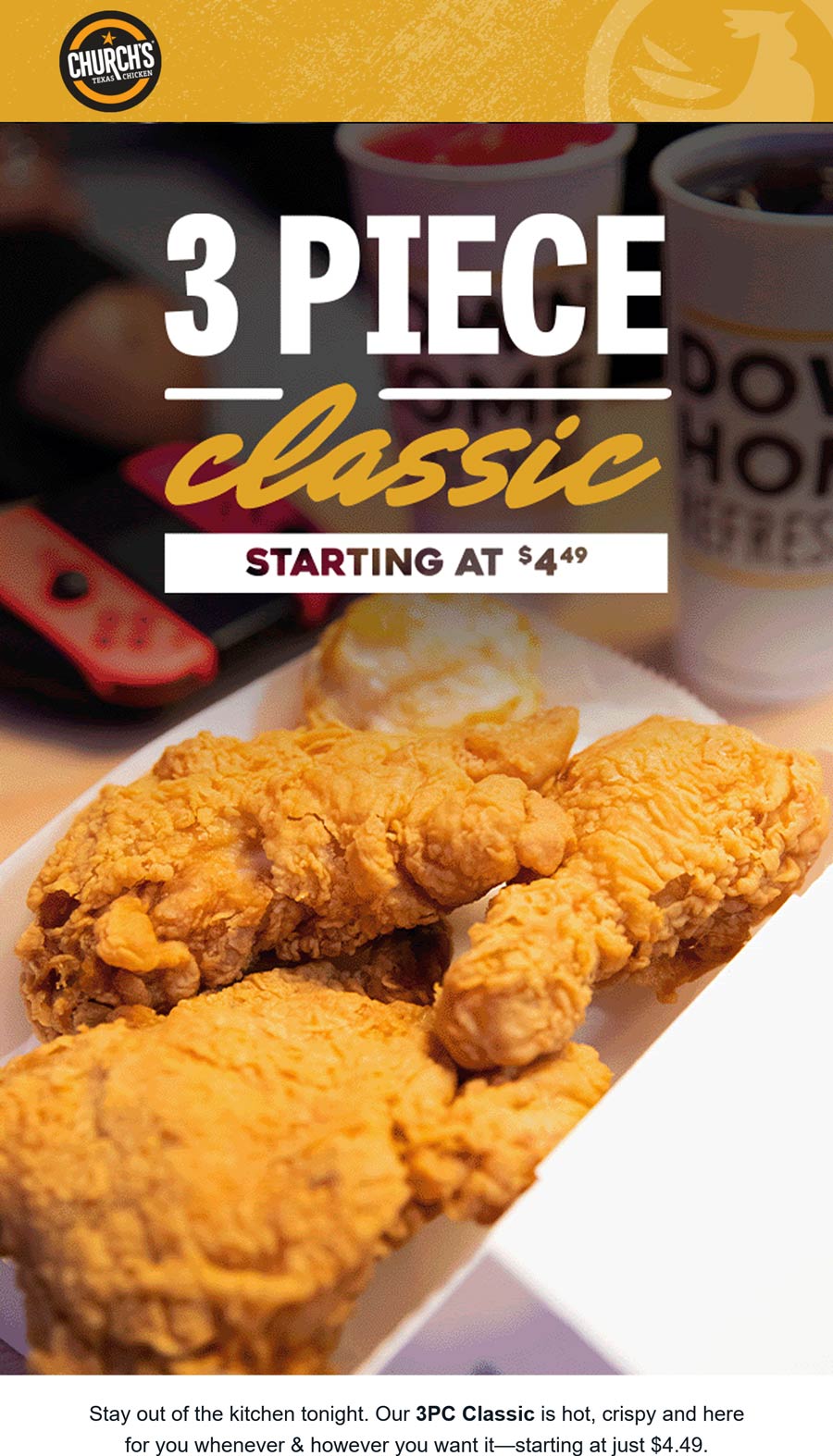 Churchs Chicken restaurants Coupon  3pc meal = $4.49 at Churchs Chicken #churchschicken 