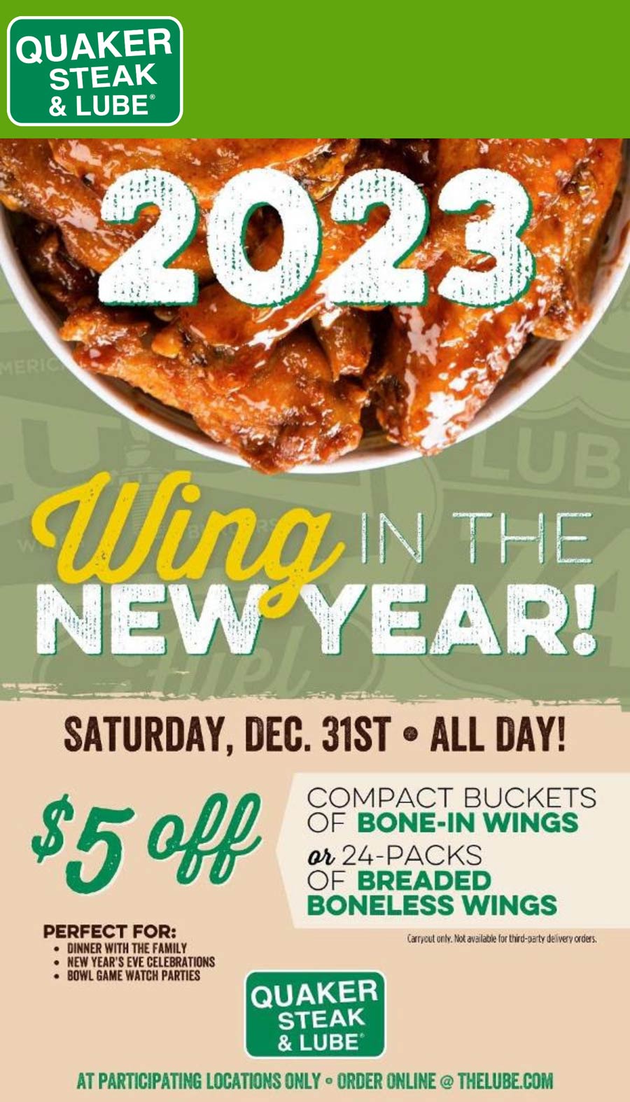 Quaker Steak & Lube restaurants Coupon  $5 off wings Saturday at Quaker Steak & Lube restaurants #quakersteaklube 
