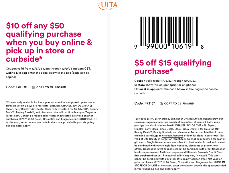 Ulta stores Coupon  $10 off $50 at Ulta Beauty via promo code GIFT10 #ulta 