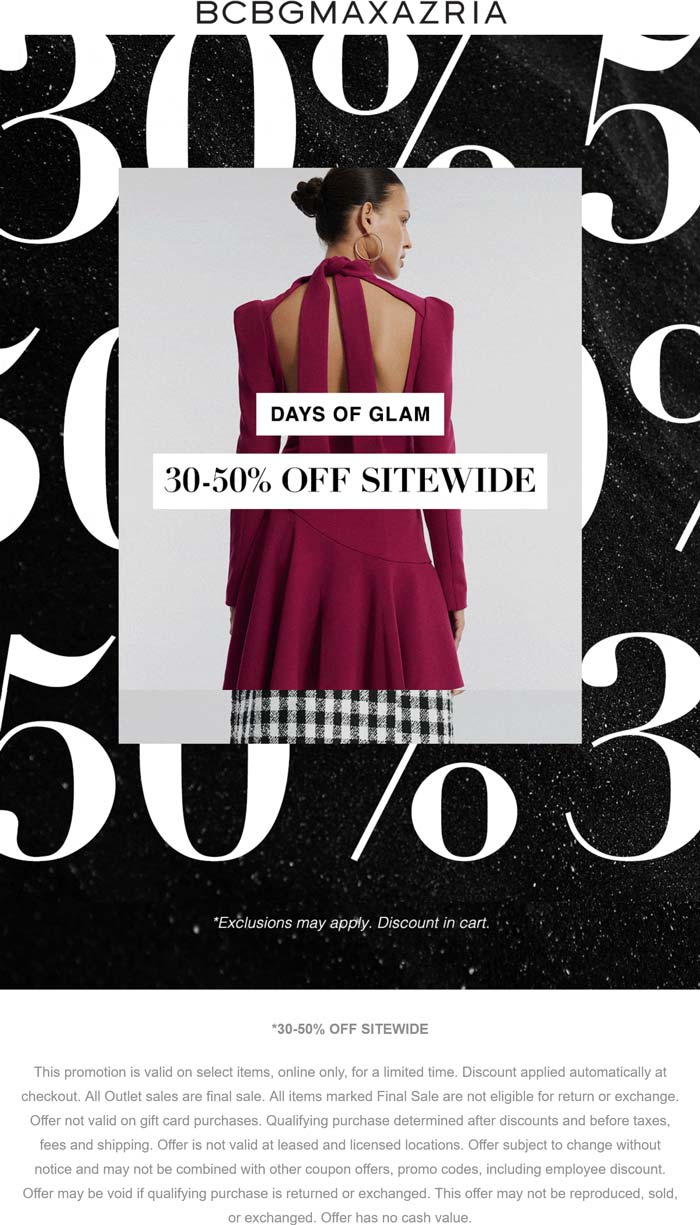 BCBGMAXAZRIA stores Coupon  30-50% off everything online at BCBGMAXAZRIA #bcbgmaxazria 