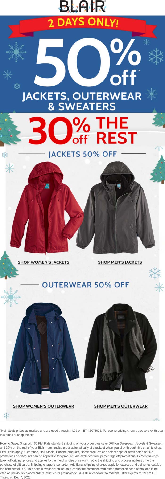 Blair stores Coupon  50% off outerwear & 30% off everything else online at Blair via promo code B4QDH #blair 