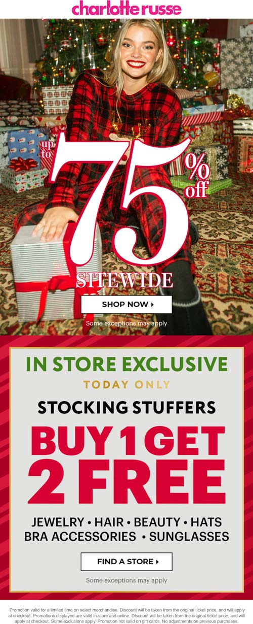 Charlotte Russe stores Coupon  3-for-1 on stocking stuffer accessories today at Charlotte Russe #charlotterusse 