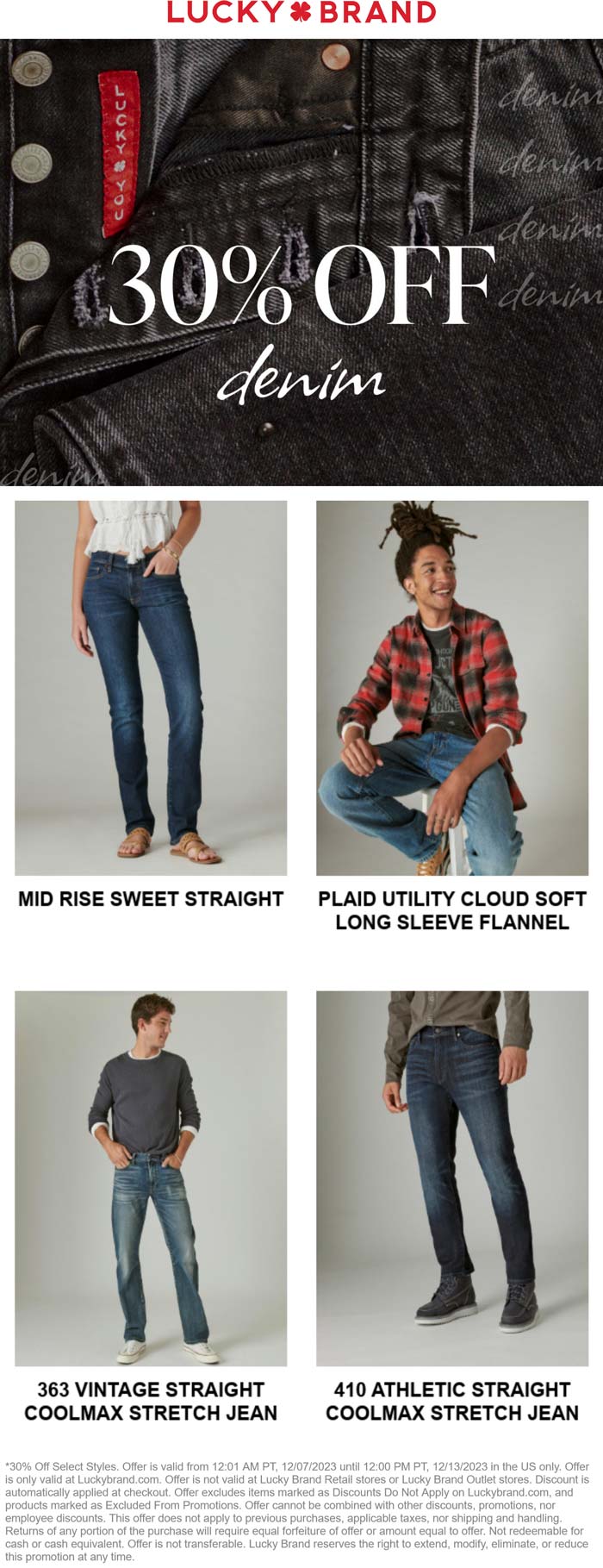 Lucky Brand stores Coupon  30% off denim online at Lucky Brand #luckybrand 