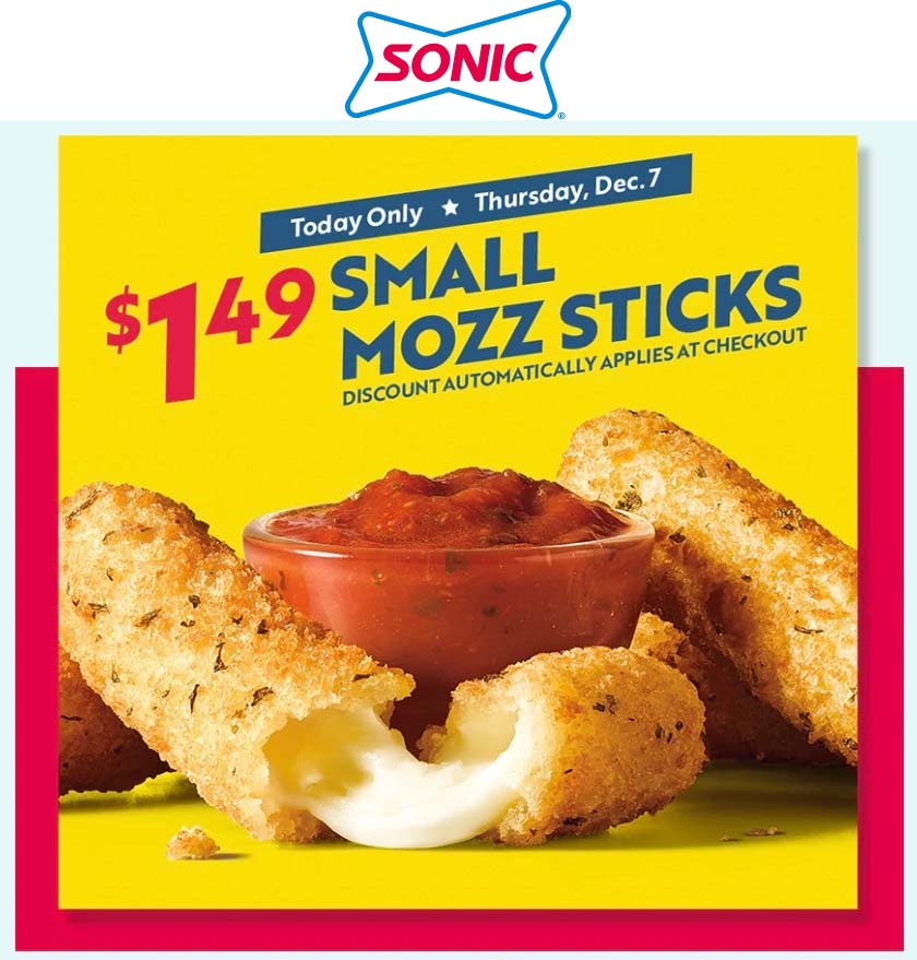 Sonic Drive-In restaurants Coupon  $1.49 cheese sticks today at Sonic Drive-In restaurants #sonicdrivein 