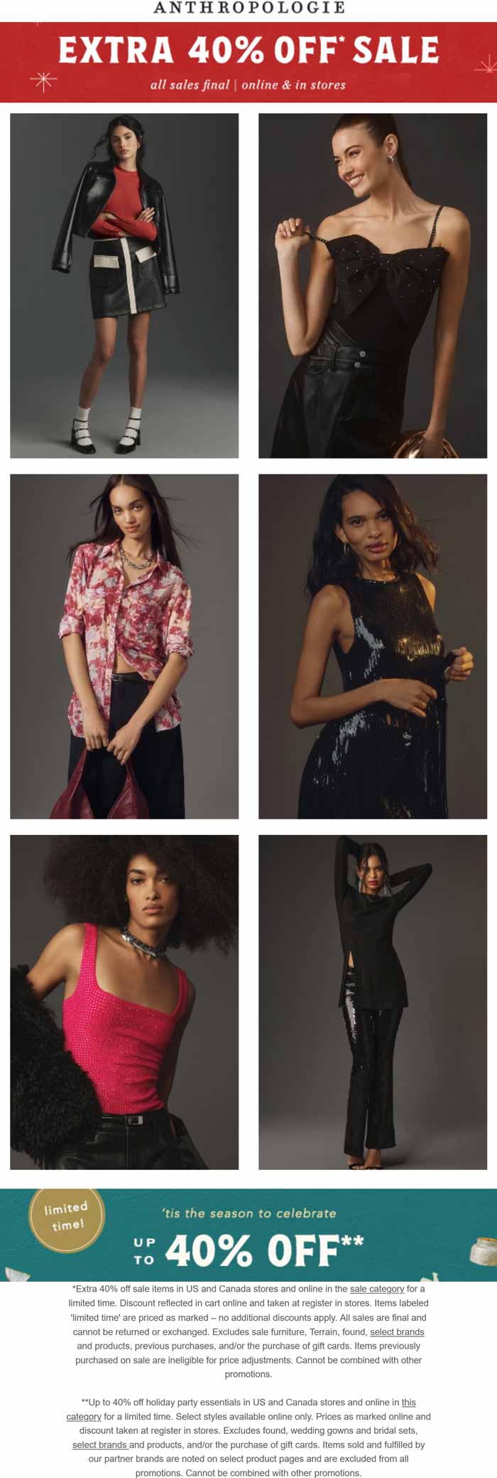 Anthropologie stores Coupon  Extra 40% off sale items at Anthropologie, ditto online #anthropologie 