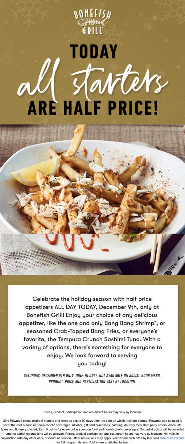 50% off appetizers today at Bonefish Grill #bonefishgrill