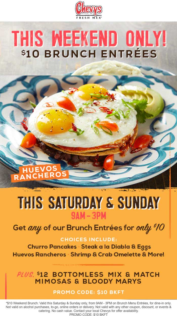 Chevys restaurants Coupon  $10 brunch entrees at Chevys Fresh Mex restaurants #chevys 