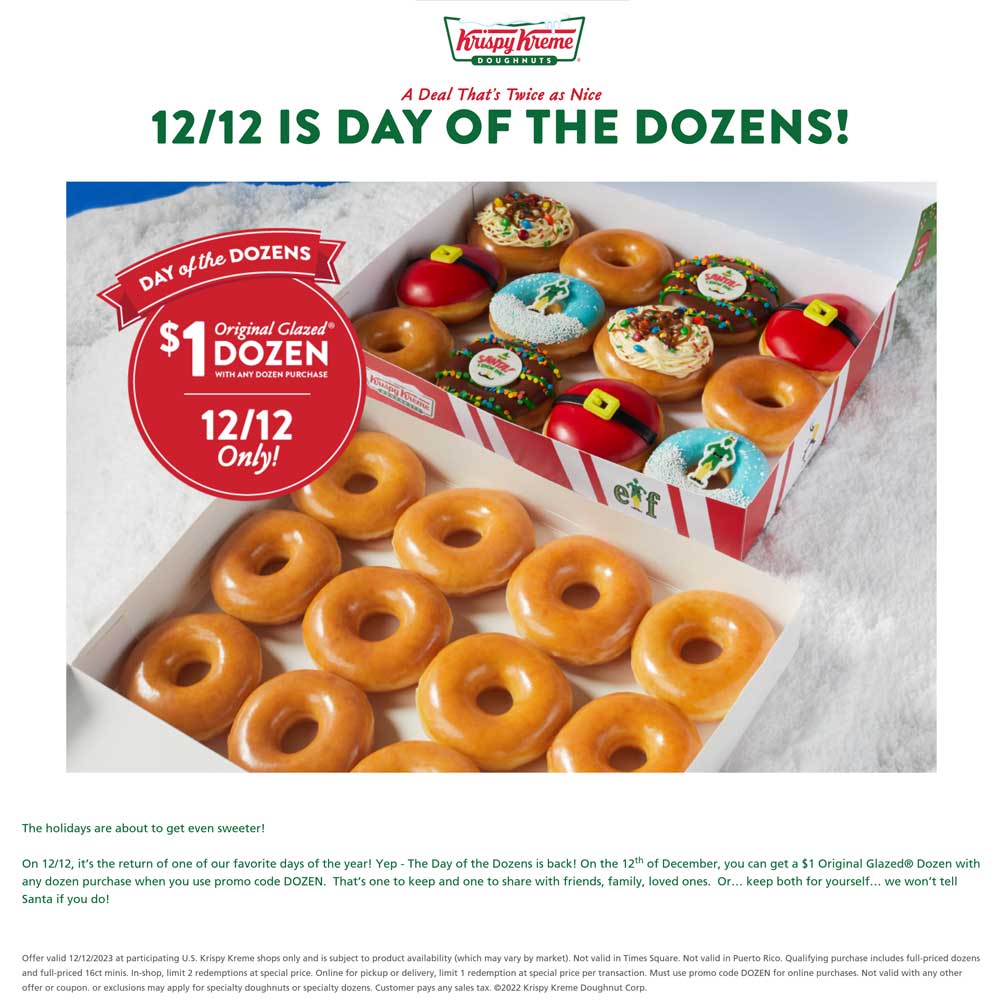 Krispy Kreme restaurants Coupon  Second dozen doughnuts for $1 Tuesday at Krispy Kreme #krispykreme 