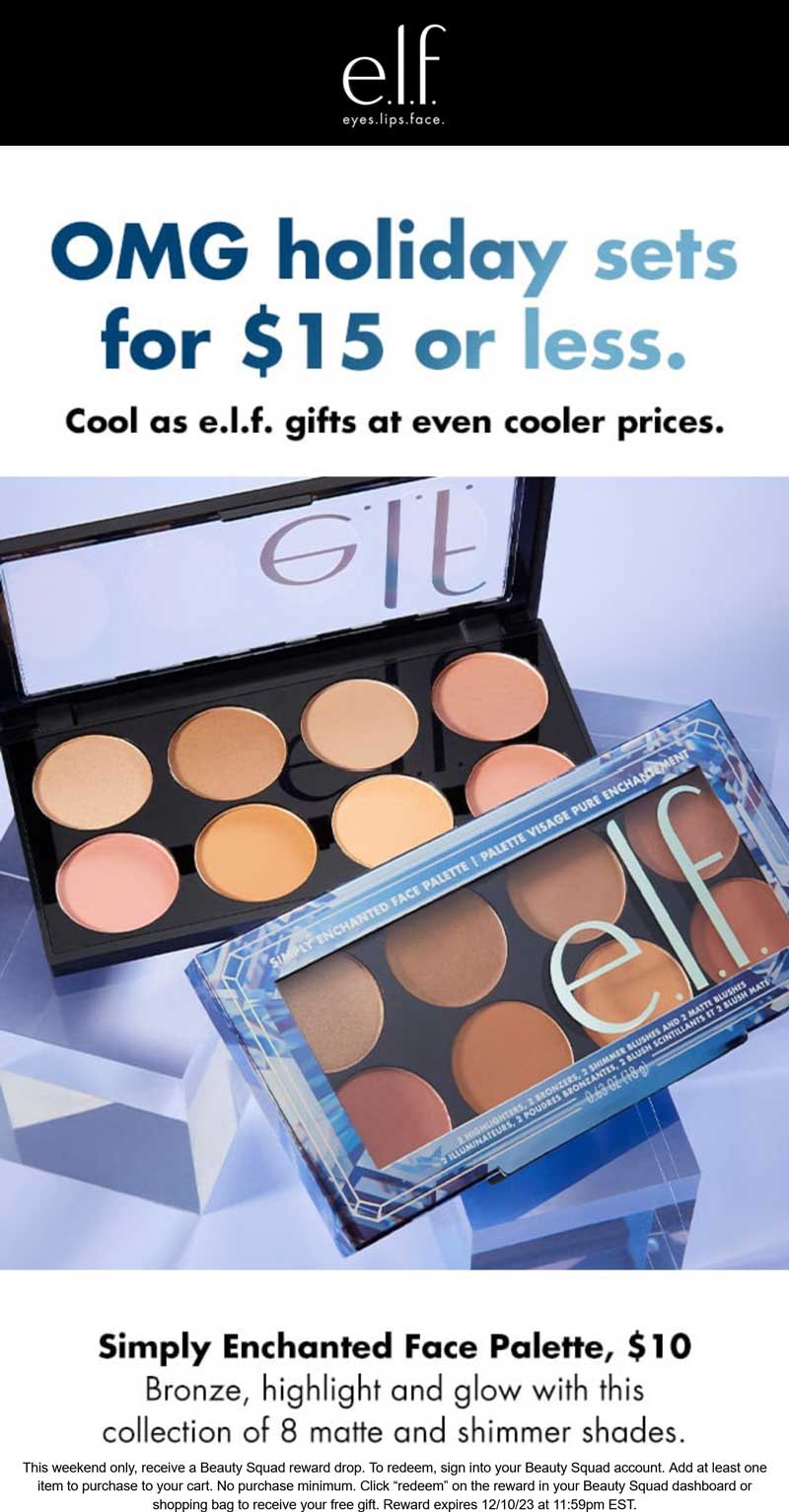 e.l.f. Cosmetics stores Coupon  Holiday sets = $15 or less today at e.l.f. Cosmetics #elfcosmetics 