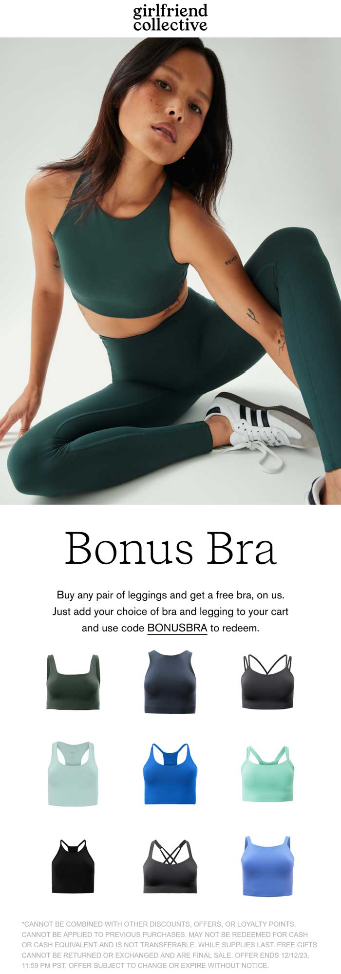 Girlfriend Collective stores Coupon  Free bra with your leggings at Girlfriend Collective via promo code BONUSBRA #girlfriendcollective 