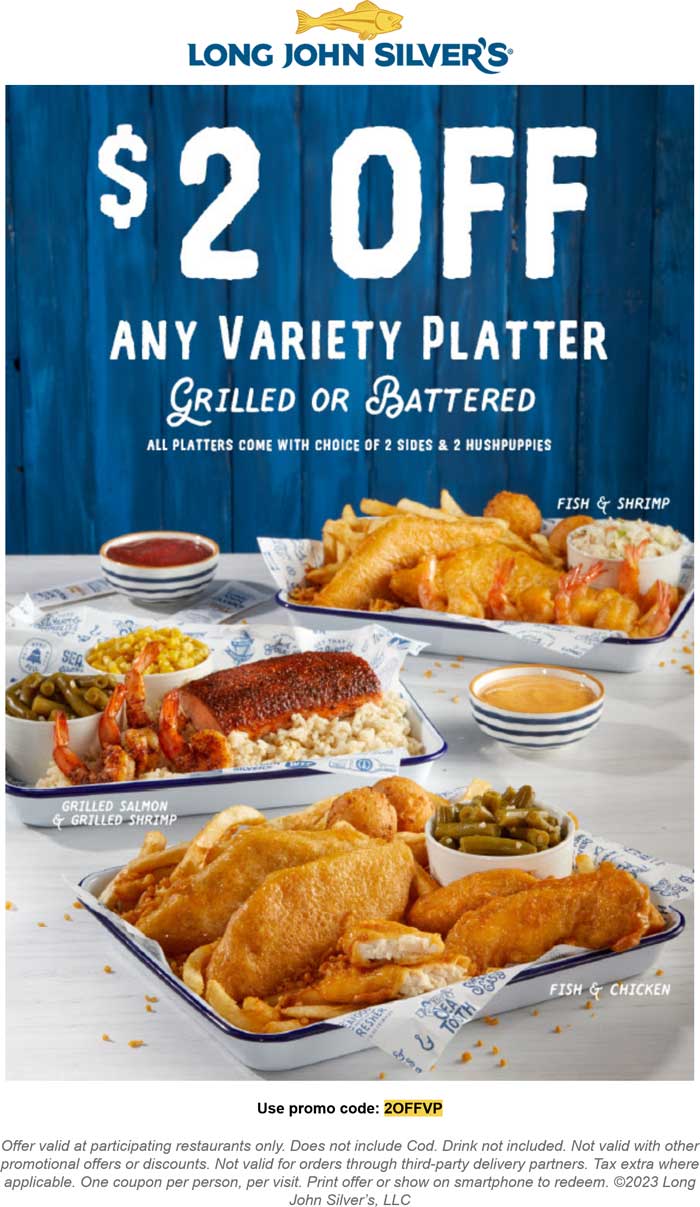 Long John Silvers restaurants Coupon  $2 off variety platters at Long John Silvers restaurants #longjohnsilvers 