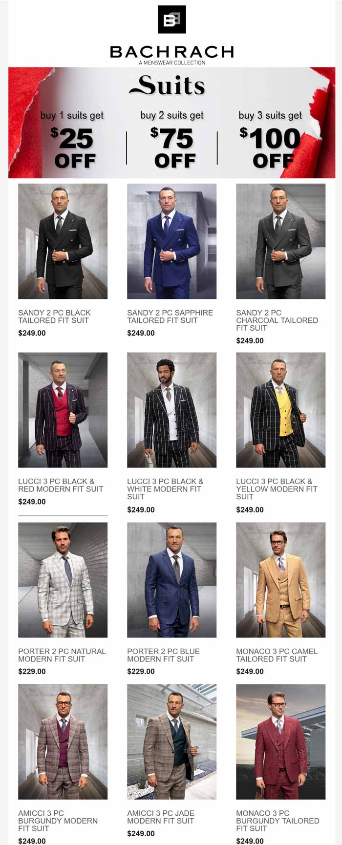 $25-$100 off the $250 suits at Bachrach #bachrach