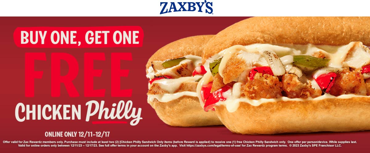 Second chicken philly sandwich free online at Zaxbys #zaxbys