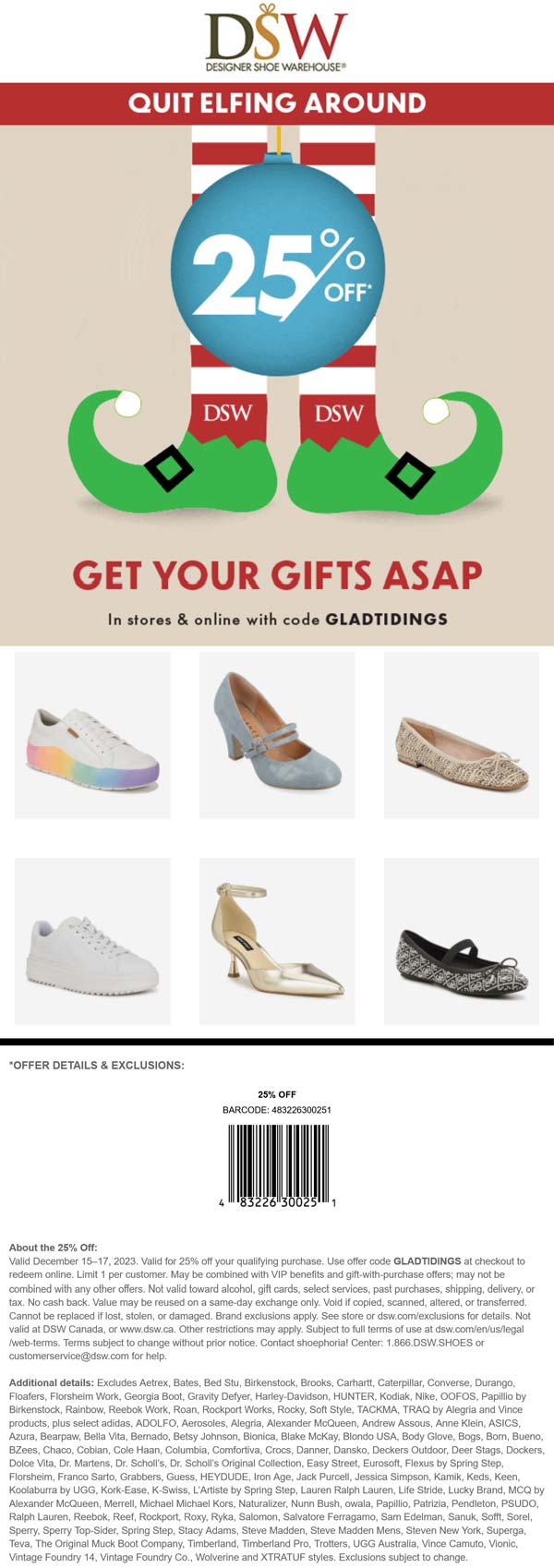 25% off at DSW shoes, or online via promo code GLADTIDINGS #dsw