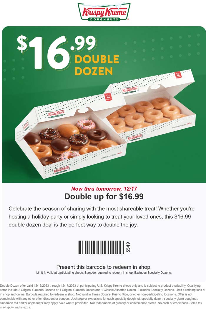 Krispy Kreme restaurants Coupon  24 doughnuts for $17 at Krispy Kreme #krispykreme 