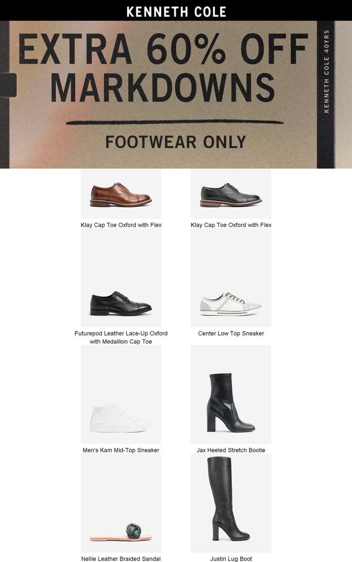 Extra 60% off sale footwear at Kenneth Cole #kennethcole