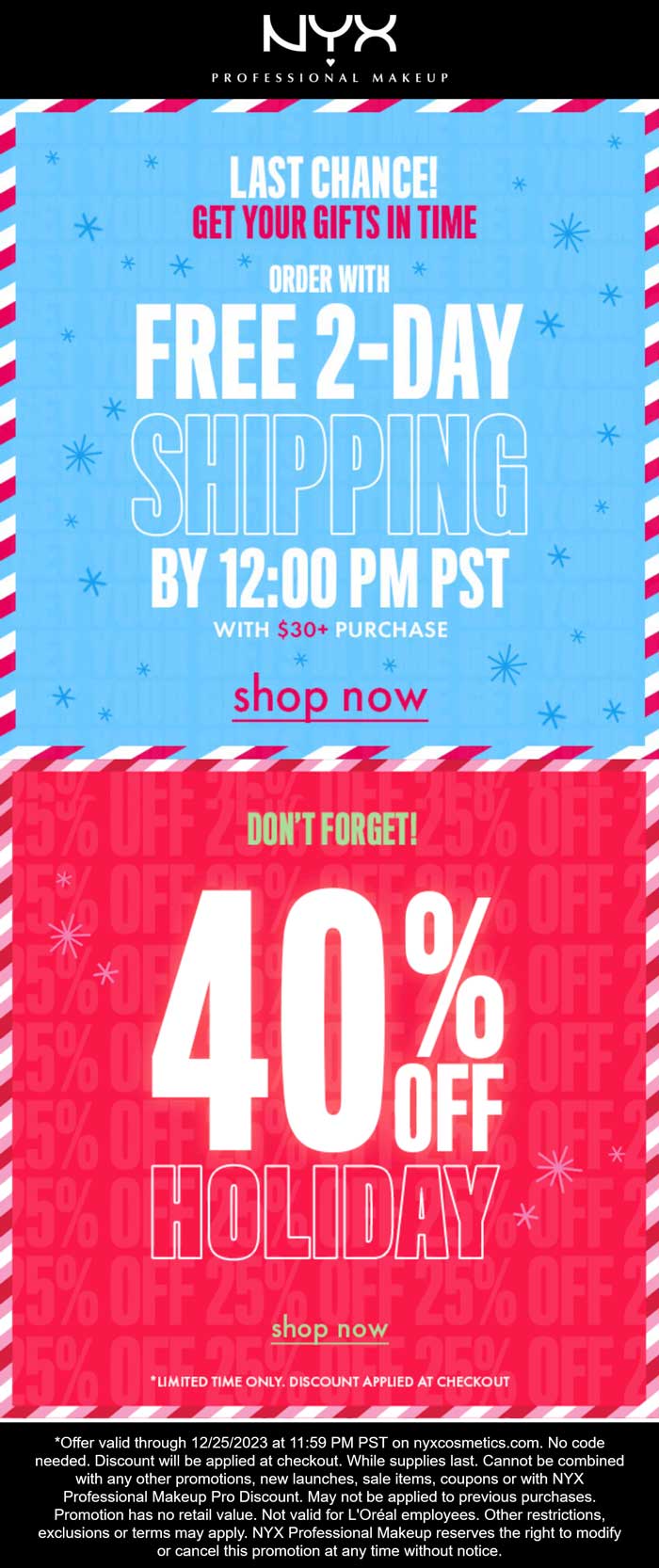 NYX Cosmetics stores Coupon  40% off holiday online at NYX Cosmetics #nyxcosmetics 