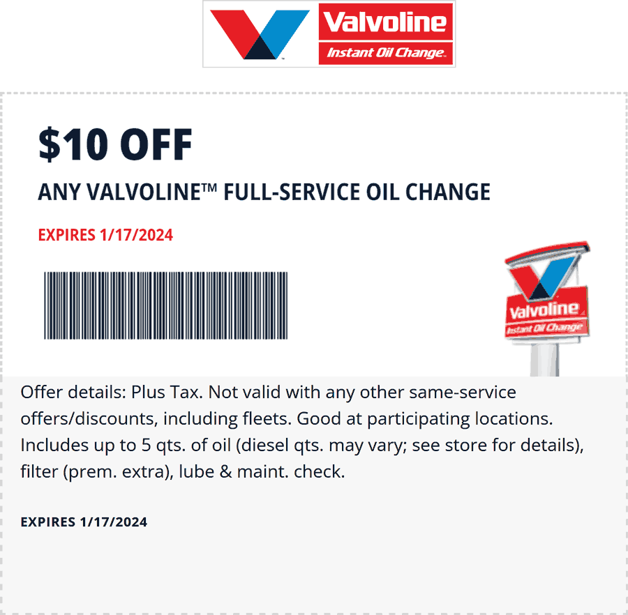 $10 off an oil change at Valvoline #valvoline