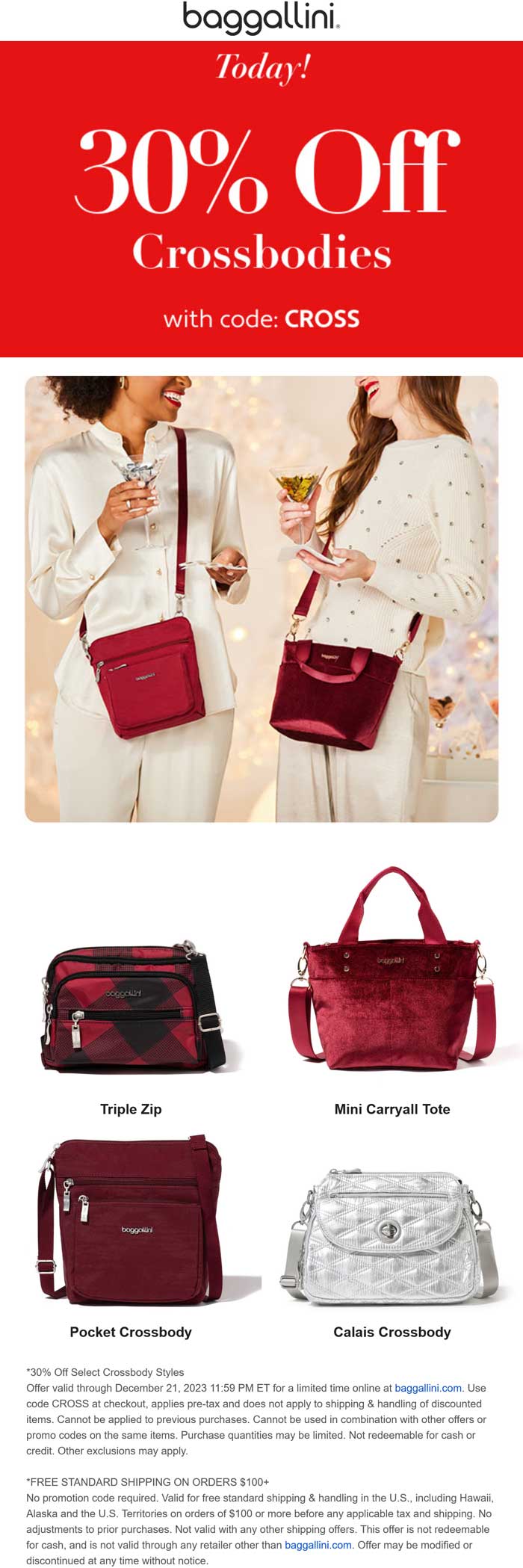 Baggallini stores Coupon  30% off crossbody styles at Baggallini via promo code CROSS #baggallini 