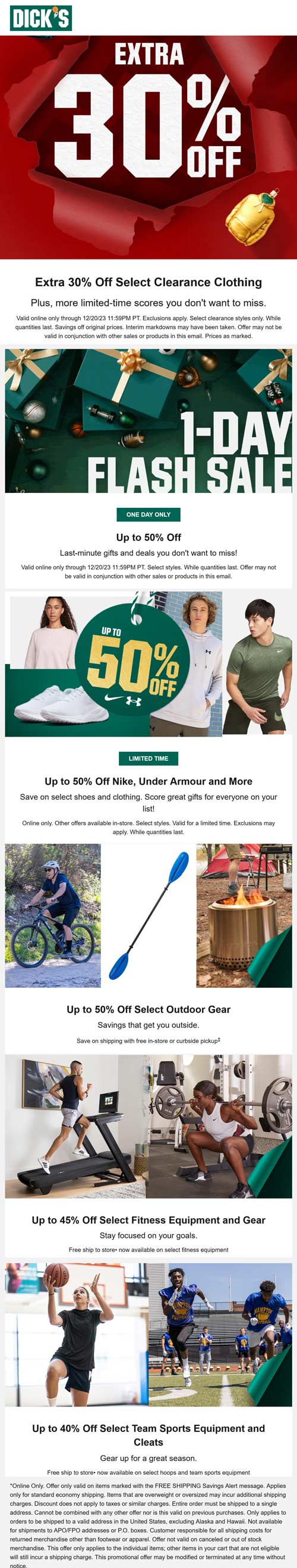 Extra 30% off clearance apparel & more today at Dicks sporting goods #dicks