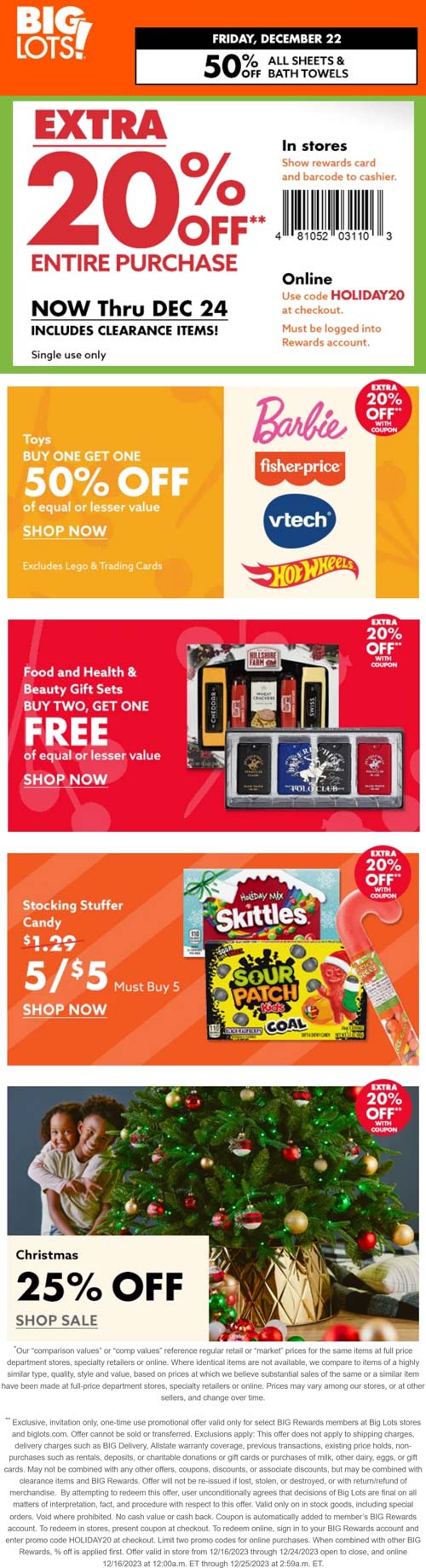 Extra 20% off everything at Big Lots, or online via promo code HOLIDAY20 #biglots