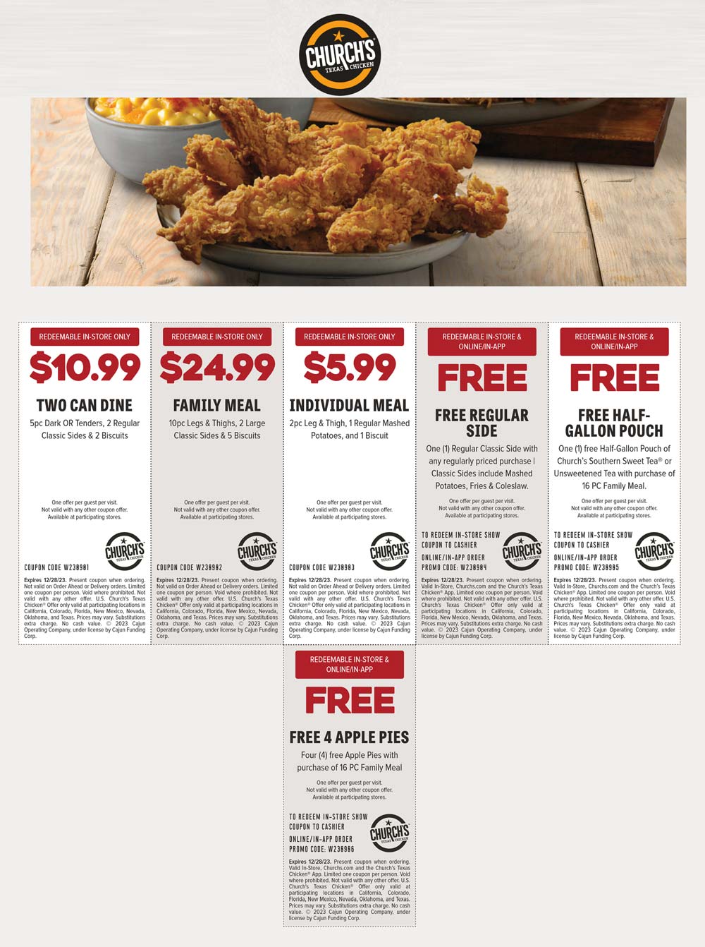 Churchs Texas Chicken restaurants Coupon  4 free apple pies with your family meal & more at Churchs Texas Chicken #churchstexaschicken 
