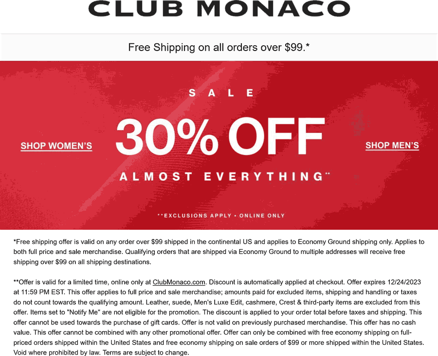 Club Monaco stores Coupon  30% off online at Club Monaco #clubmonaco 