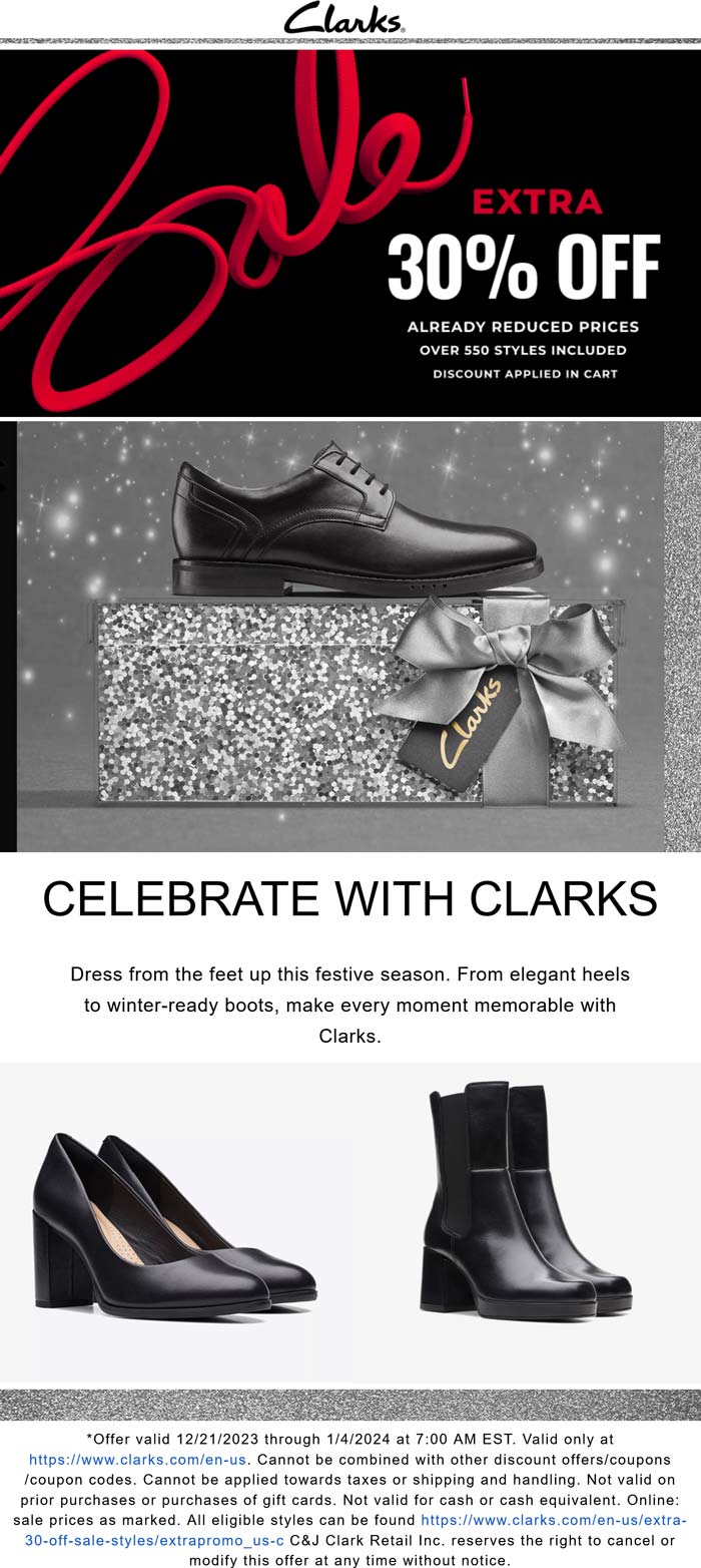 Extra 30% off sale styles online at Clarks shoes #clarks