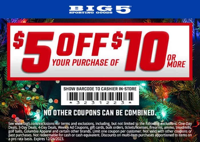 Big 5 stores Coupon  $5 off $10 at Big 5 sporting goods #big5 