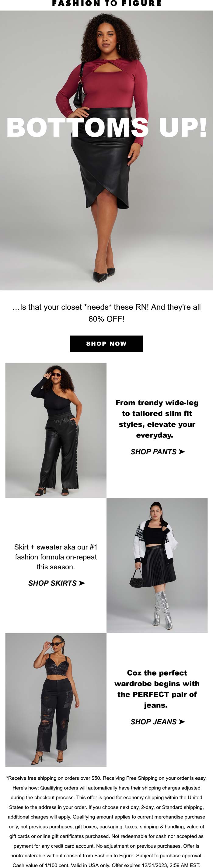 Fashion to Figure stores Coupon  60% off bottoms at Fashion to Figure #fashiontofigure 