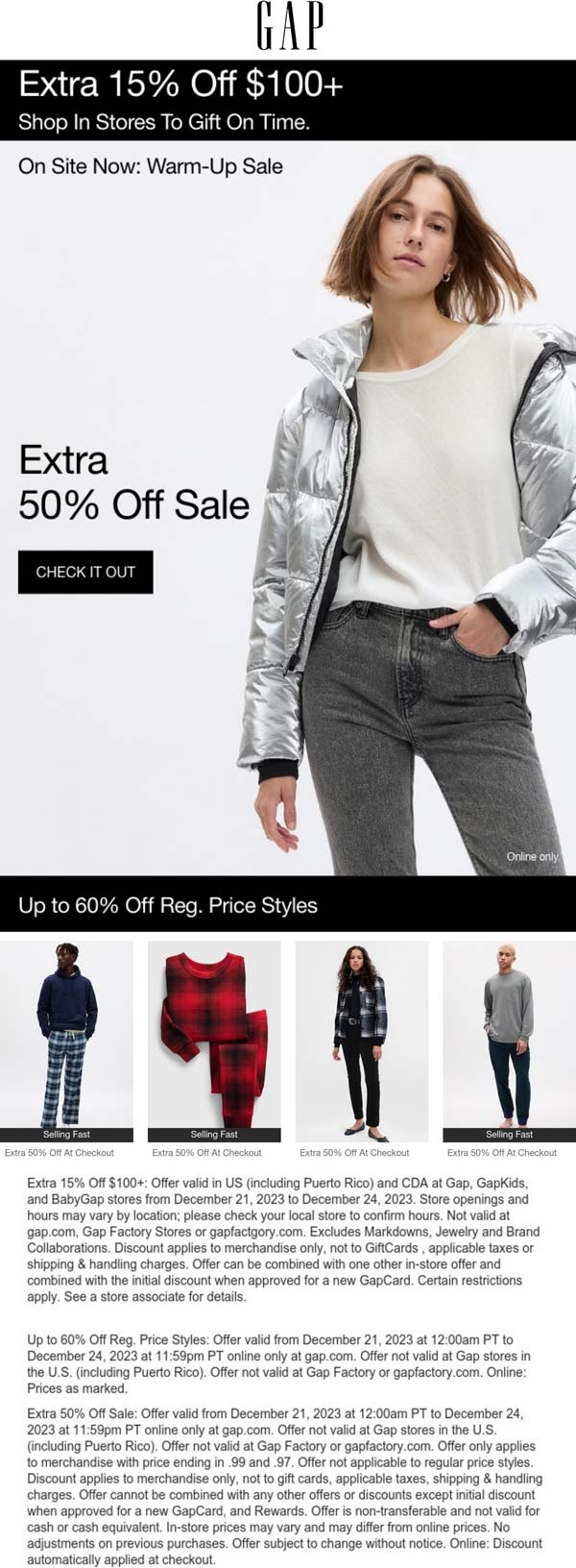 Gap stores Coupon  Extra 50% off sale items & another 15% off $100+ at Gap #gap 