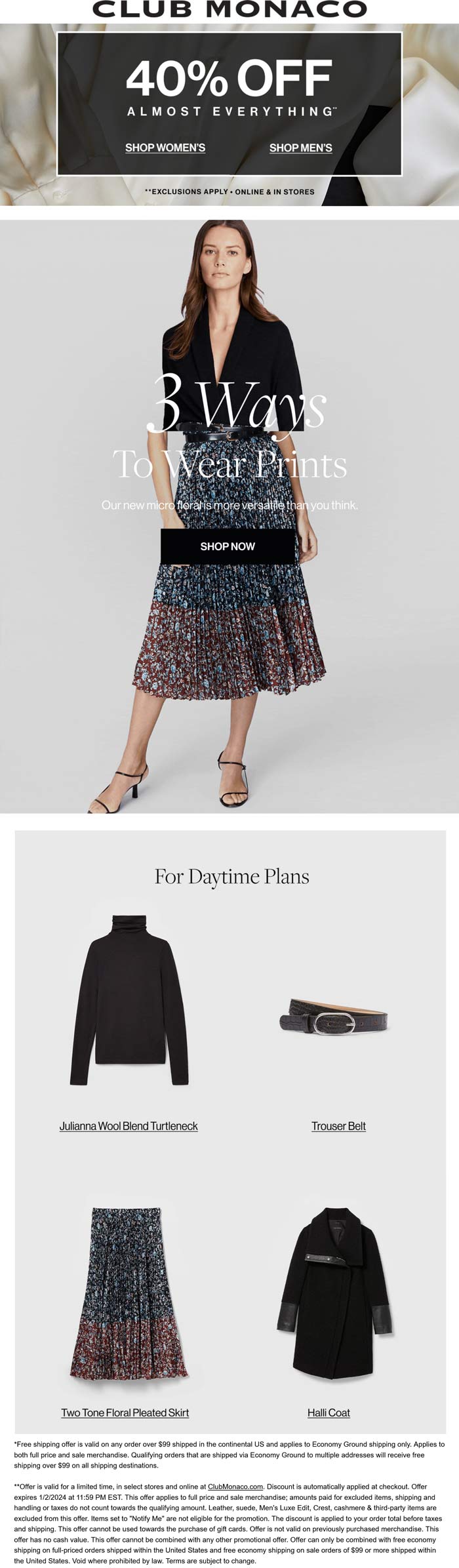 40% off everything at Club Monaco, ditto online #clubmonaco