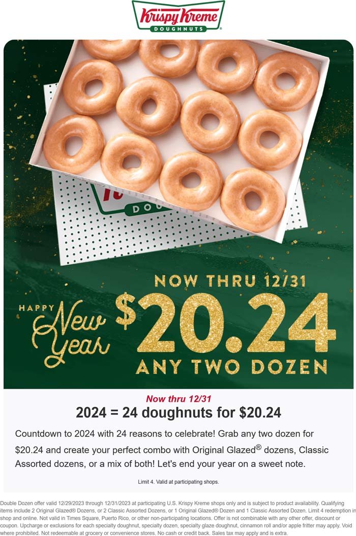 Krispy Kreme restaurants Coupon  24 new years doughnuts for $20.24 at Krispy Kreme #krispykreme 