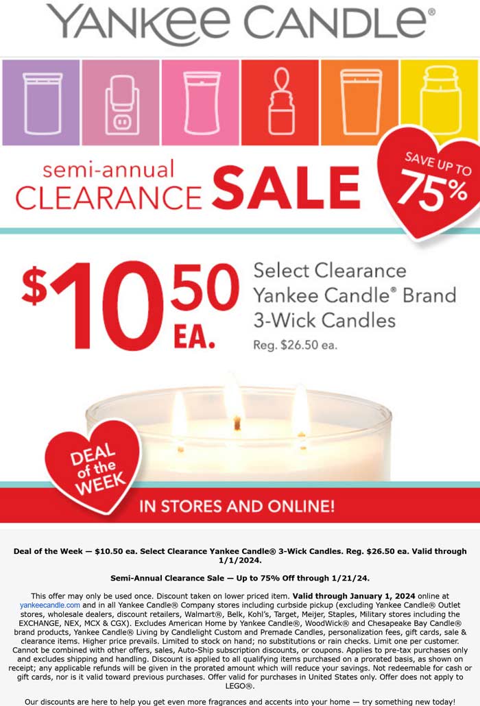 Yankee Candle stores Coupon  3-wick candles for $11 at Yankee Candle, ditto online #yankeecandle 