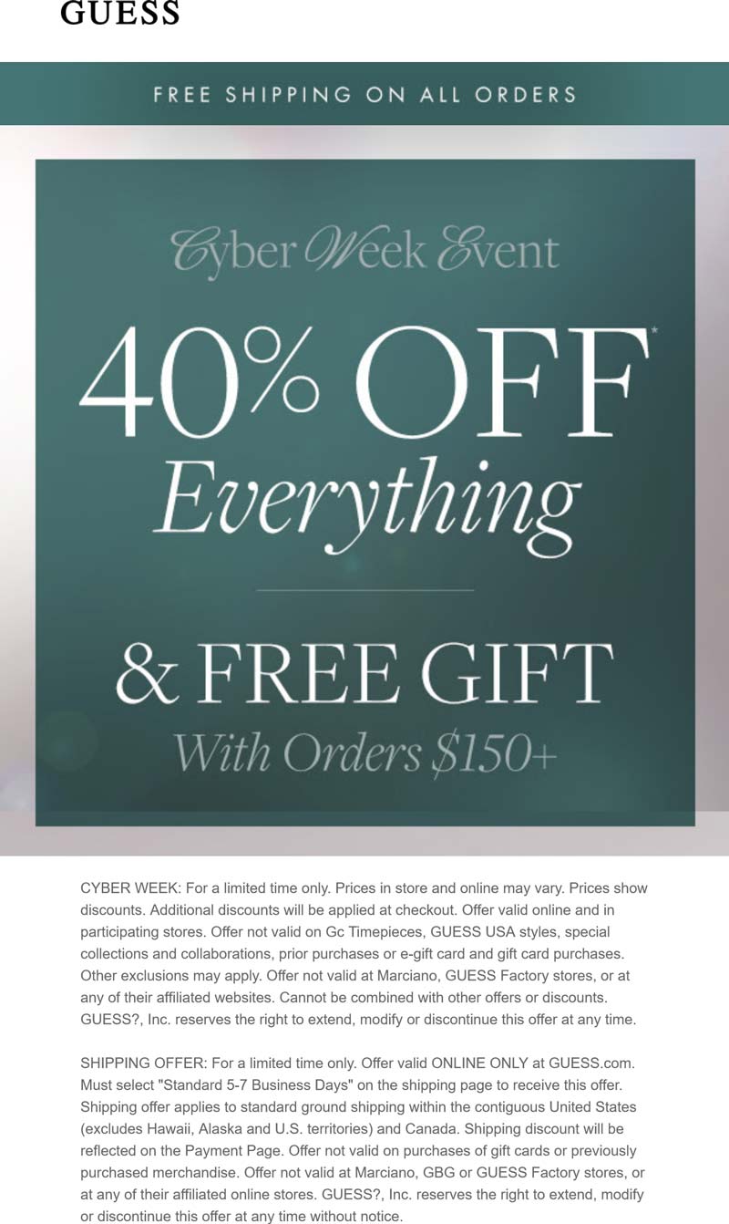 GUESS stores Coupon  40% off everything at GUESS #guess 