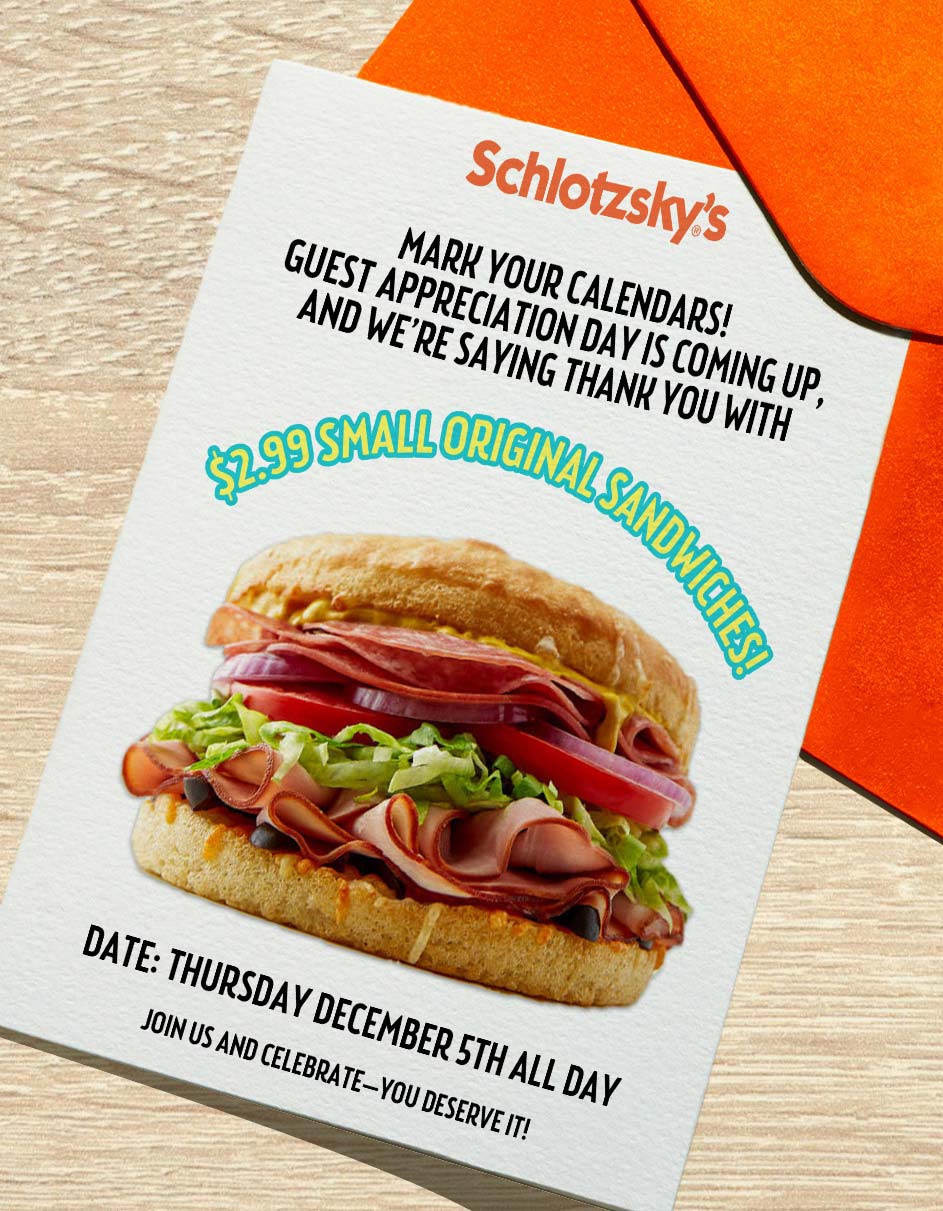 Schlotzskys restaurants Coupon  $3 sandwiches Thursday at Schlotzskys #schlotzskys 