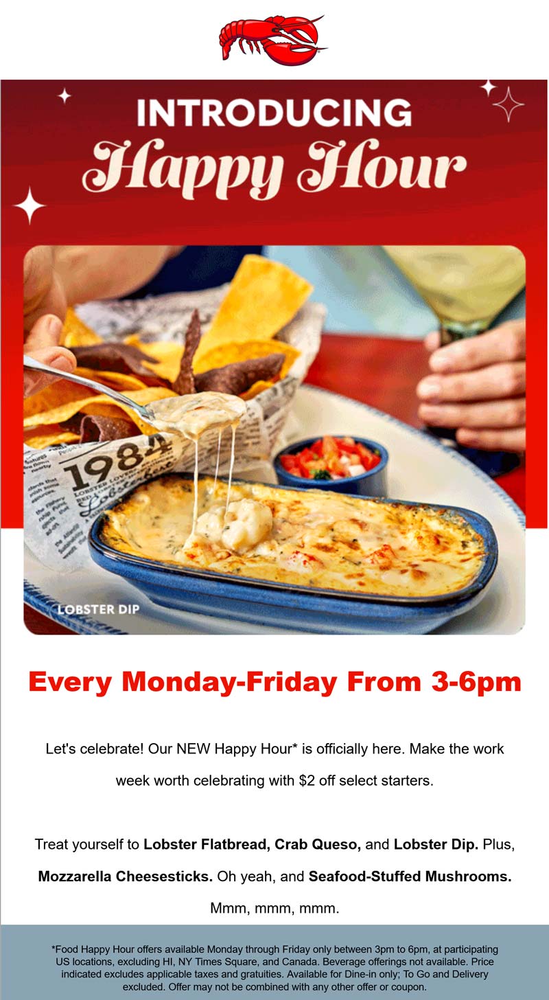 Red Lobster restaurants Coupon  $2 off appetizers 3-6p weekedays at Red Lobster #redlobster 