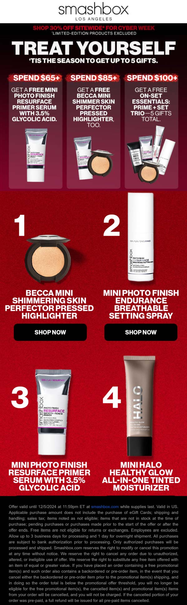 Smashbox stores Coupon  Free minis on $65+ also 30% off everything at Smashbox cosmetics #smashbox 