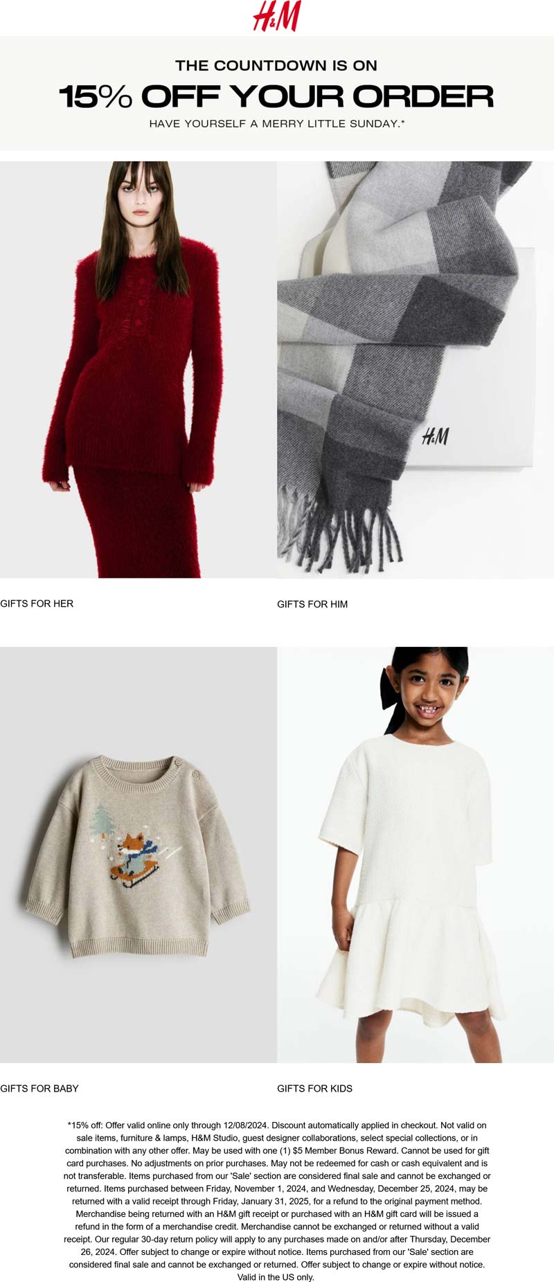 H&M stores Coupon  15% off everything online today at H&M #hm 