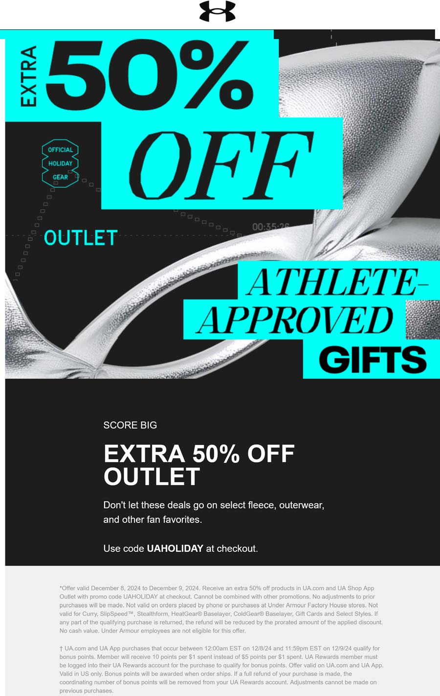 Under Armour stores Coupon  Extra 50% off outlet at Under Armour via promo code UAHOLIDAY #underarmour 