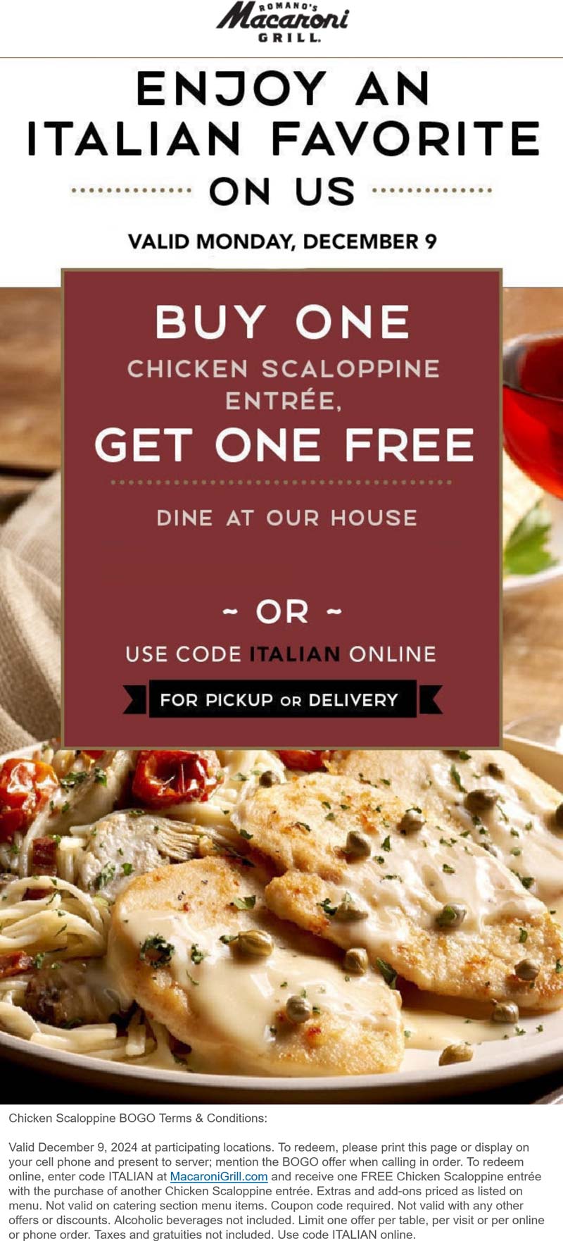 Macaroni Grill restaurants Coupon  Second chicken scallopine free today at Macaroni Grill #macaronigrill 