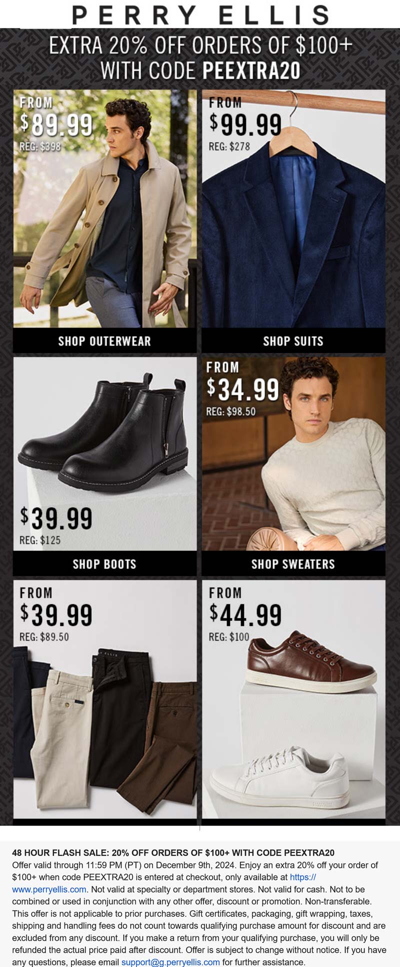 Perry Ellis stores Coupon  20% off $100 today at Perry Ellis via promo code PEEXTRA20 #perryellis 